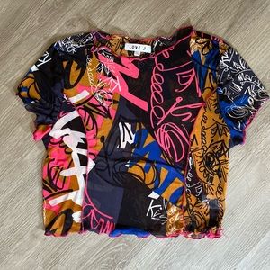 ‘colorfull mesh sheer top’